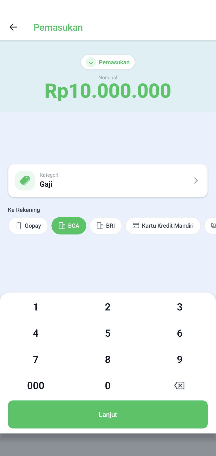 Input Pemasukan
